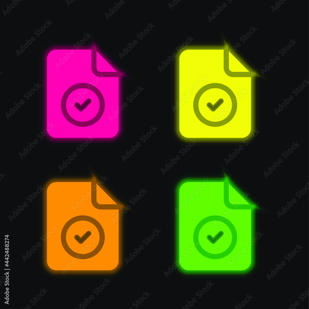 Accepted four color glowing neon vector icon