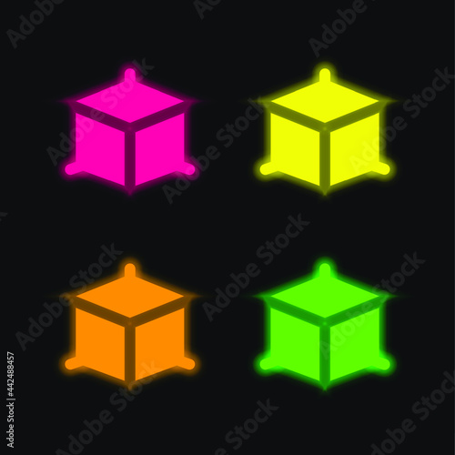 3d Modeling four color glowing neon vector icon