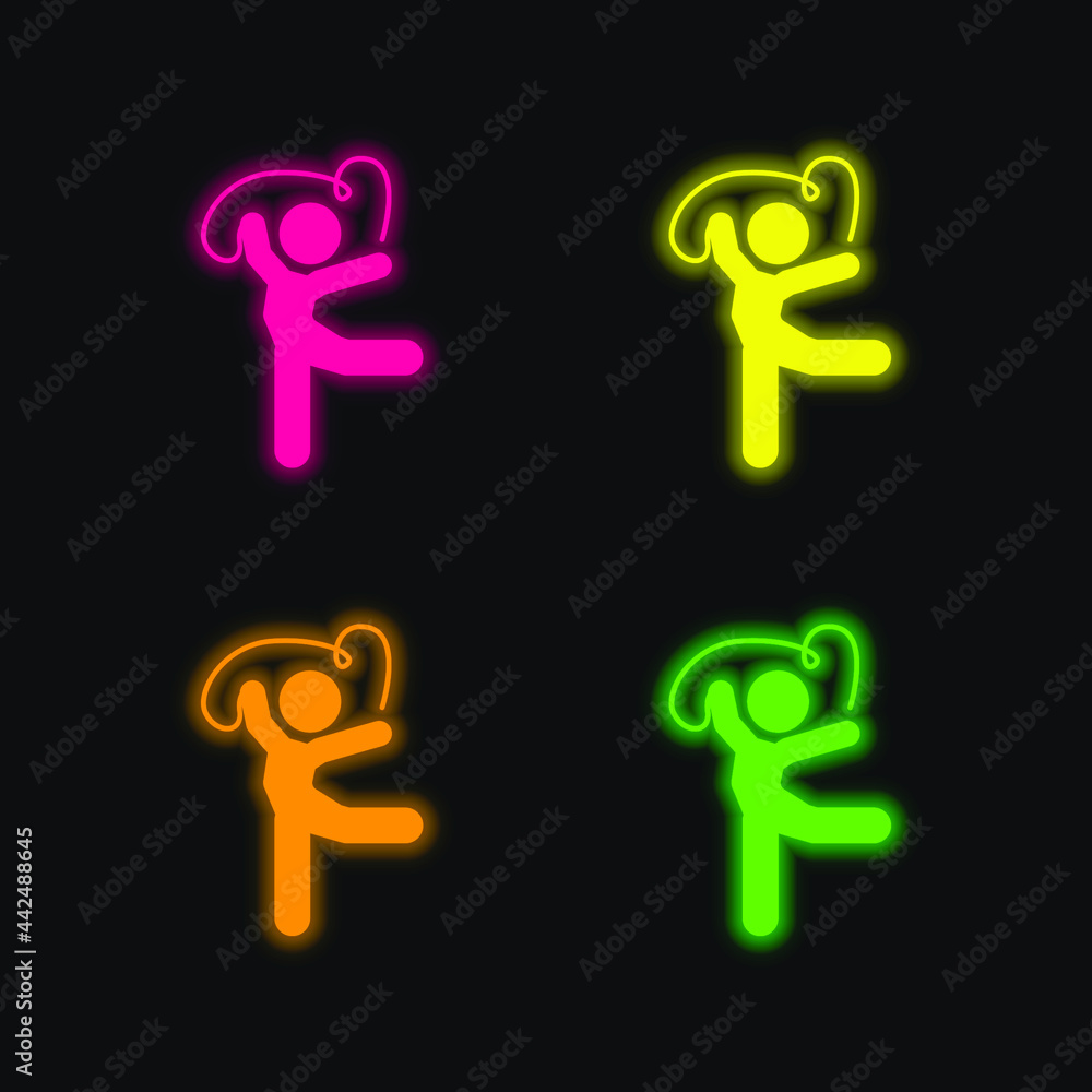 Artistic Gymnast Posture With Ribbon four color glowing neon vector icon Artistic Gymnast Posture With Ribbon four color glowing neon vector icon