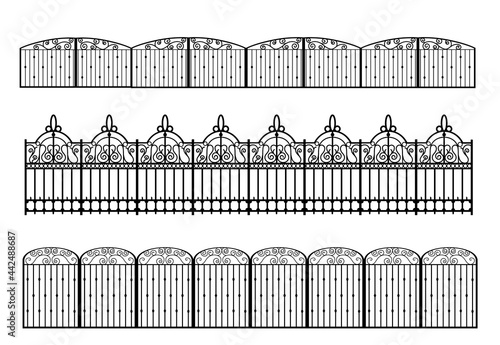 set of silhouette fence and gate, isolated, vector