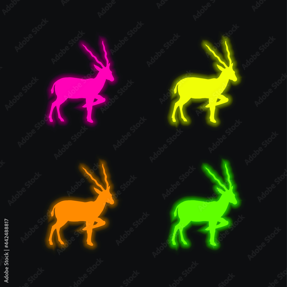 Antelope Silhouette From Side View four color glowing neon vector icon Antelope Silhouette From Side View four color glowing neon vector icon