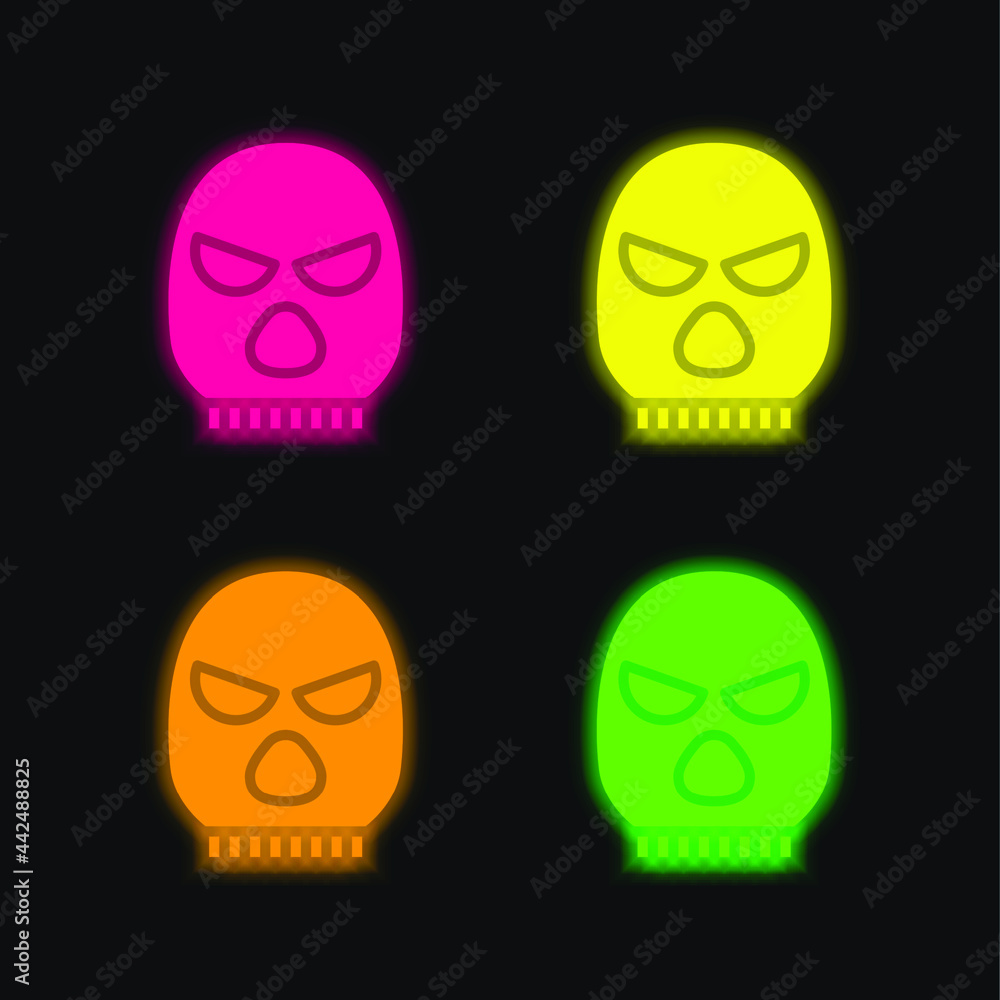 Balaclava four color glowing neon vector icon