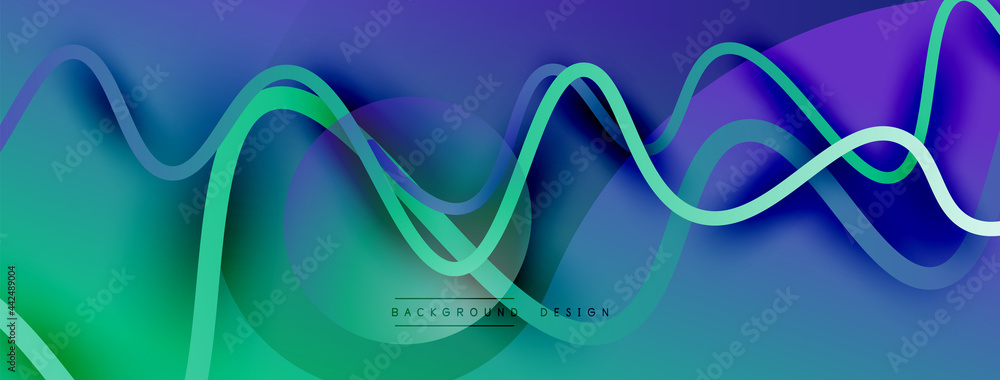 Abstract gradient background with wave line with shadow effect. Geometric composition. 3D shadow effects and fluid gradients