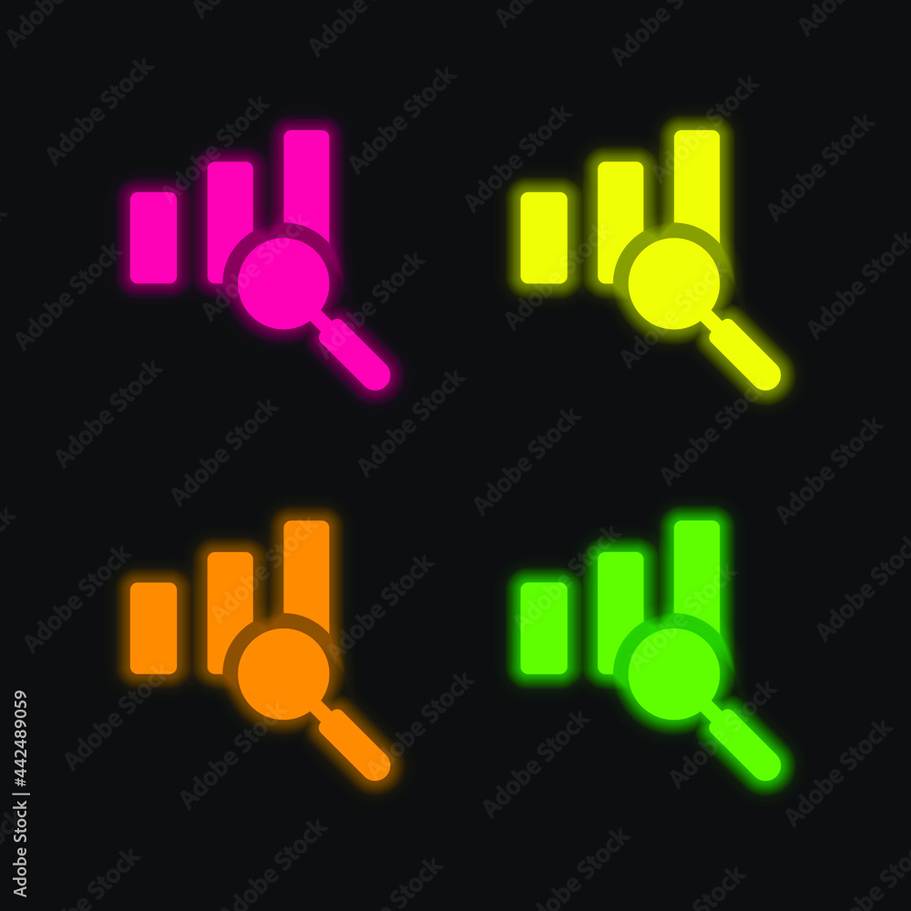 Obraz premium Analytics four color glowing neon vector icon