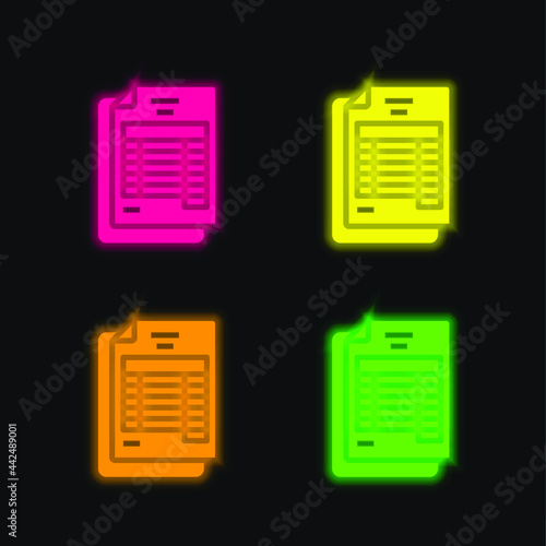 Bank Statement four color glowing neon vector icon