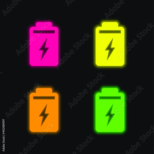 Battery four color glowing neon vector icon