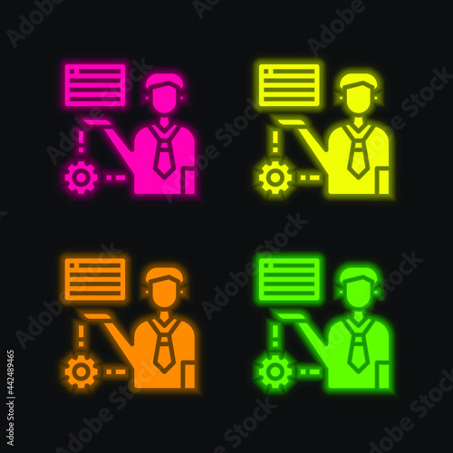 Advisor four color glowing neon vector icon