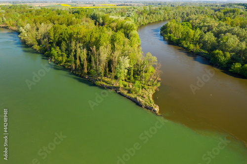 Obraz na płótnie Aerial view of the confluence of Mura and Drava rivers