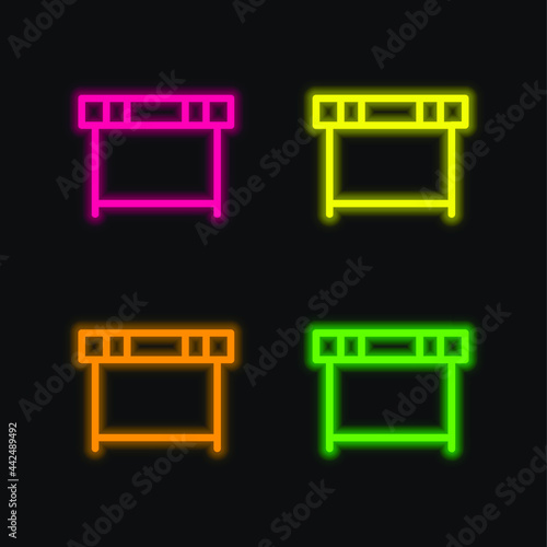 Athletism Hurdle four color glowing neon vector icon
