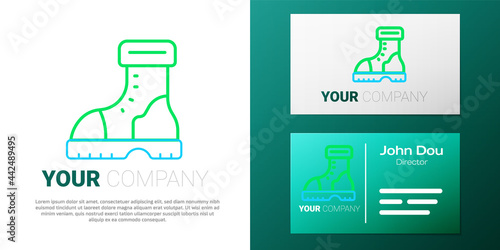 Line Waterproof rubber boot icon isolated on white background. Gumboots for rainy weather, fishing, gardening. Colorful outline concept. Vector
