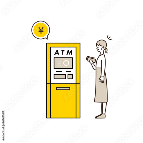ATMを使う女性のイラスト - Woman using an ATM