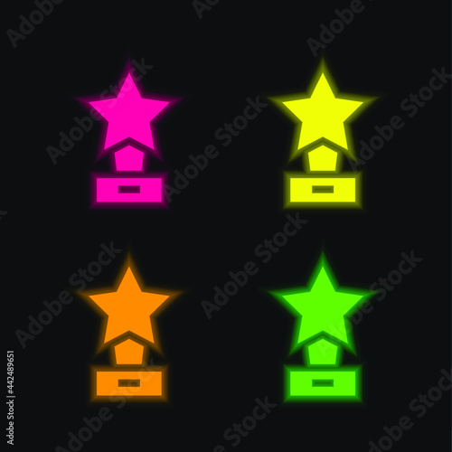 Award four color glowing neon vector icon