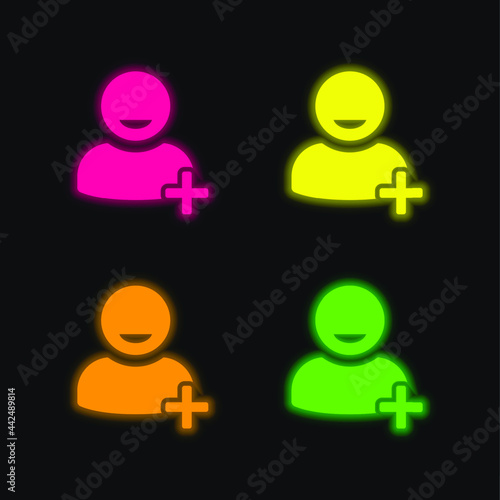 Add User Symbol four color glowing neon vector icon