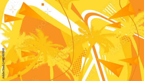 Abstract Summer background banner, poster design template with palm trees.