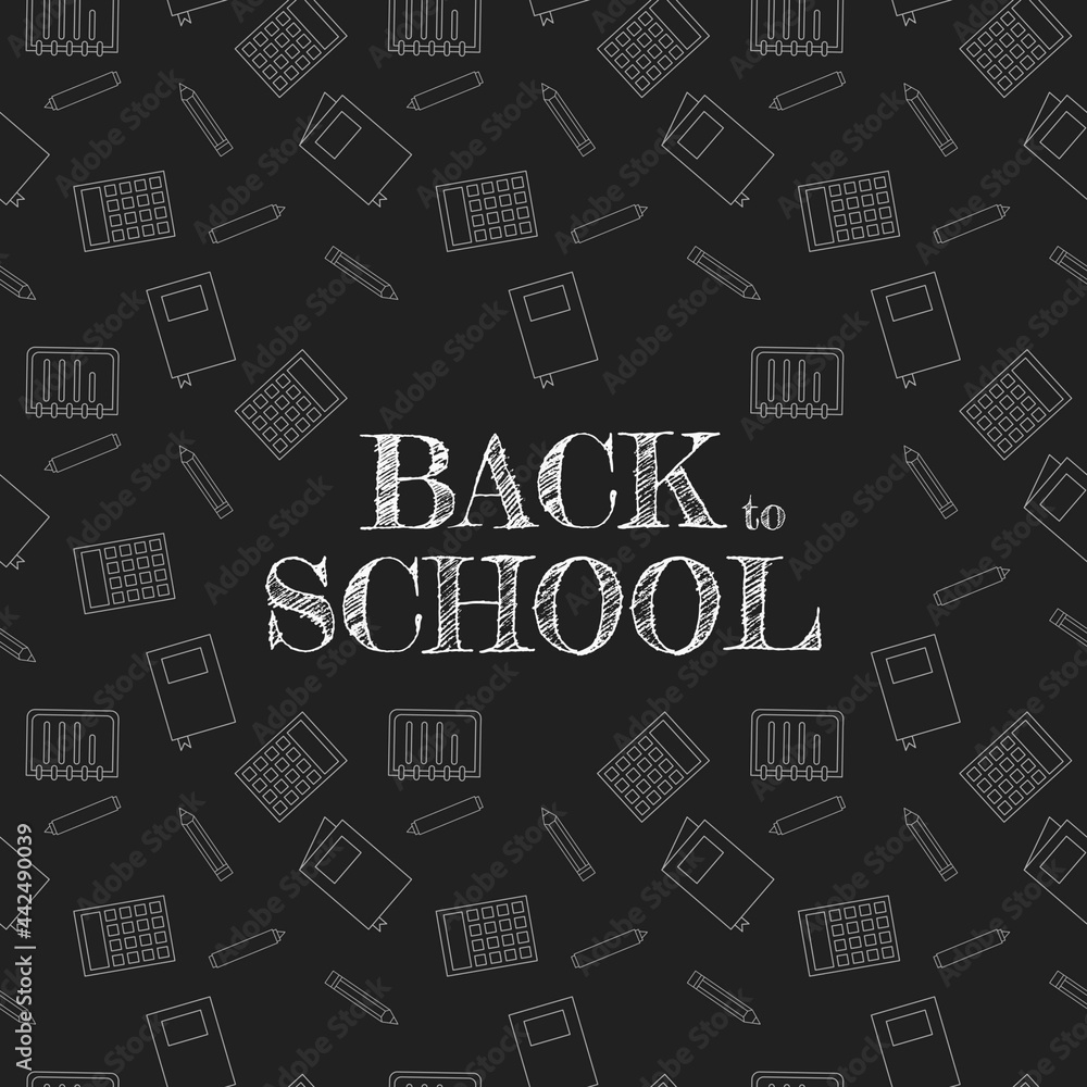 back to school chalk greeting text on black board with element seamless pattern