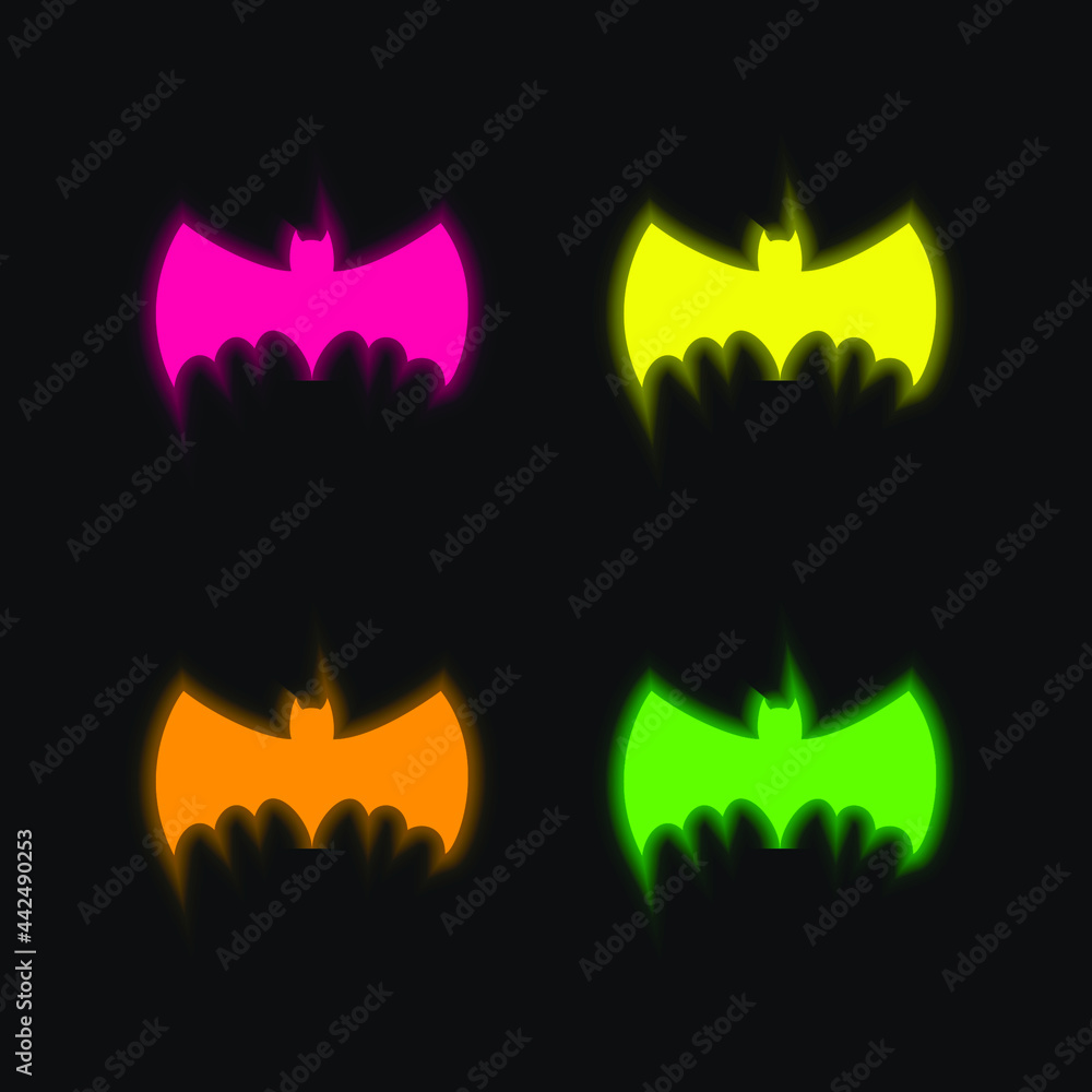Bat With Big Wings Silhouette four color glowing neon vector icon Bat With Big Wings Silhouette four color glowing neon vector icon