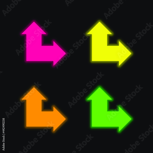 Arrows Angle Pointing Up And Right four color glowing neon vector icon