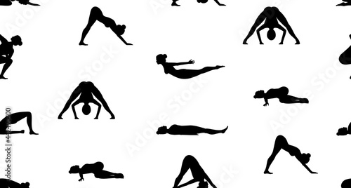 Seamless pattern with Yoga Poses. Healthy lifestyle. flat style