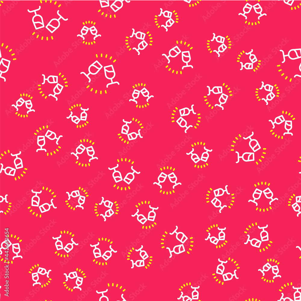 Line Wine tasting, degustation icon isolated seamless pattern on red background. Sommelier. Smells of wine. Vector