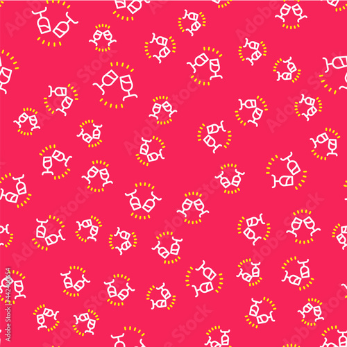 Line Wine tasting, degustation icon isolated seamless pattern on red background. Sommelier. Smells of wine. Vector