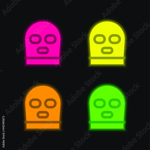 Balaclava four color glowing neon vector icon