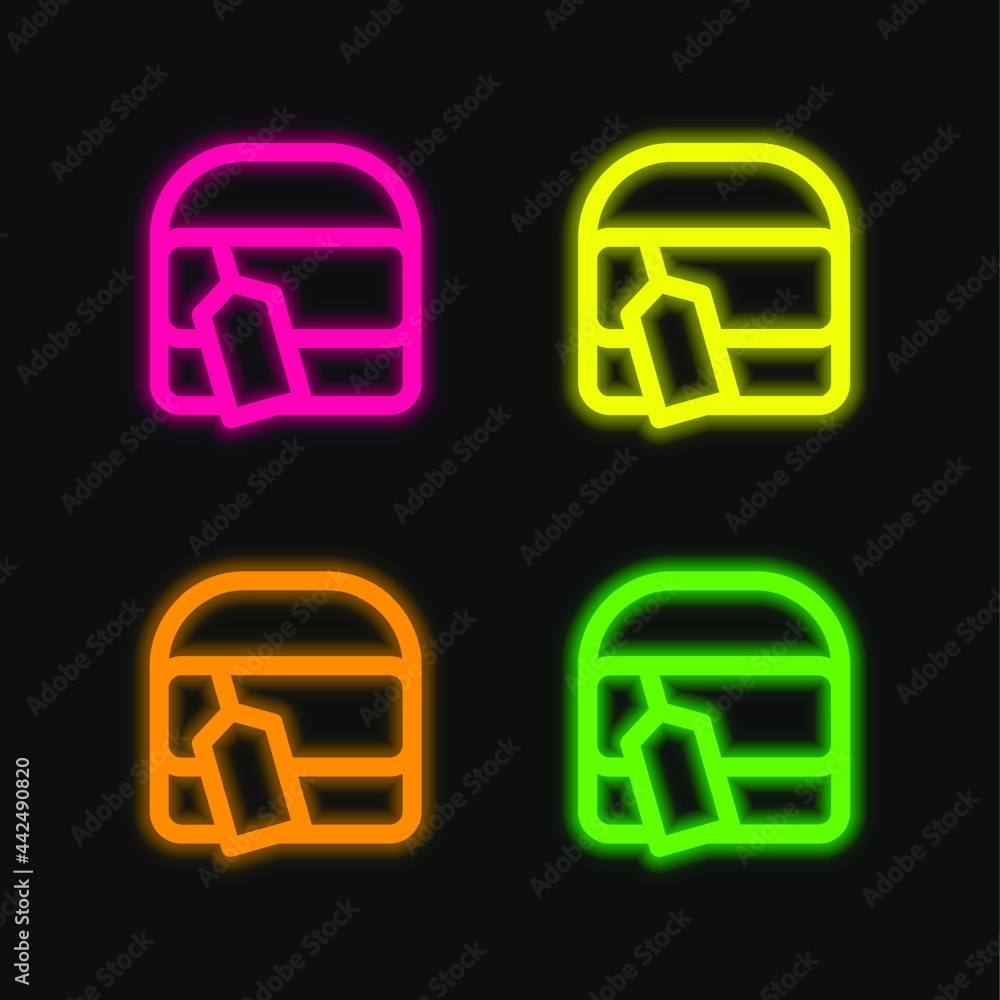 Bag With Tag four color glowing neon vector icon