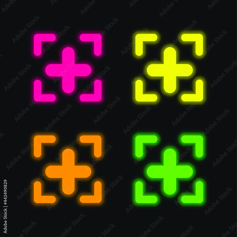 Obraz premium Add Icon four color glowing neon vector icon