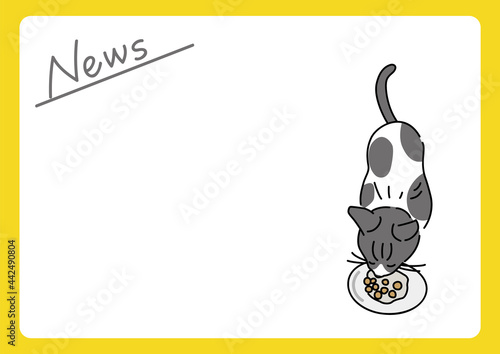 食事中のハチワレ猫のイラストが描かれたショップポスター