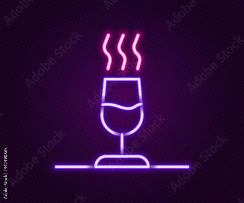 Glowing neon line Wine tasting, degustation icon isolated on black background. Sommelier. Smells of wine. Colorful outline concept. Vector