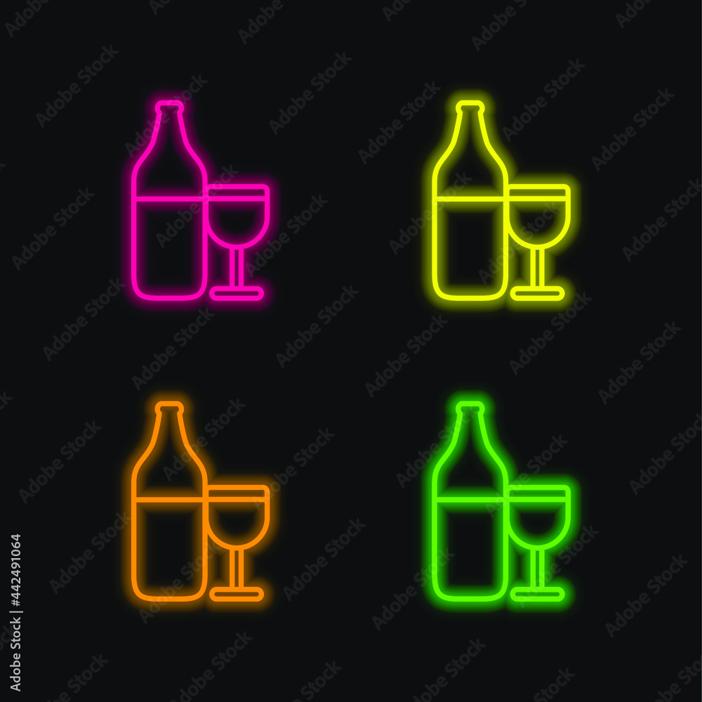 Bottle And Cup Outline four color glowing neon vector icon