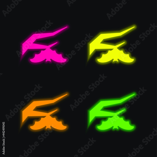 Branch Bat four color glowing neon vector icon