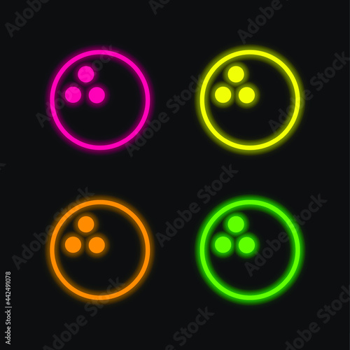 Bowling Ball four color glowing neon vector icon
