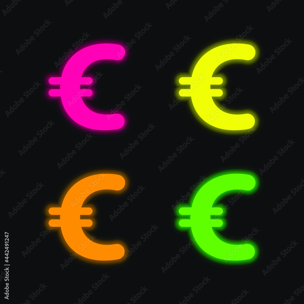 Fototapeta premium Big Euro Symbol four color glowing neon vector icon