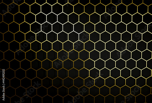 abstract golden honeycomb background isolated black background 3d rendering.