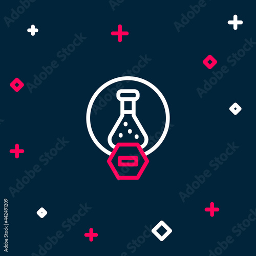Line Test tube and flask chemical laboratory test icon isolated on blue background. Laboratory glassware sign. Colorful outline concept. Vector
