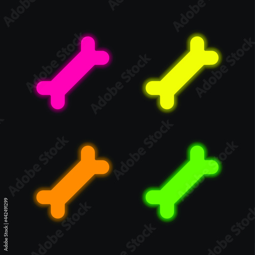 Bone four color glowing neon vector icon
