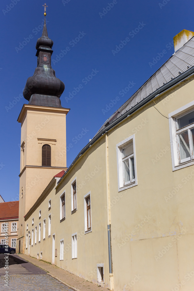 Tower of the historic Michala church in Znojmo, Czech Republic