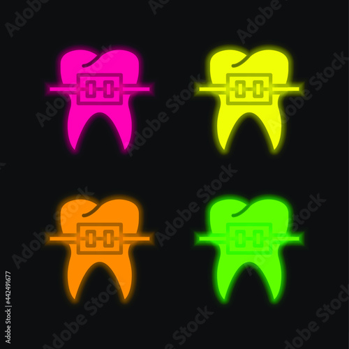 Braces four color glowing neon vector icon