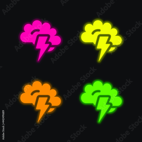 Brainstorming four color glowing neon vector icon