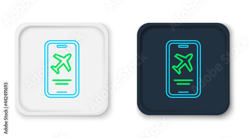 Line Smartphone with electronic boarding pass airline ticket icon isolated on white background. Passenger plane mobile ticket for web and app. Colorful outline concept. Vector