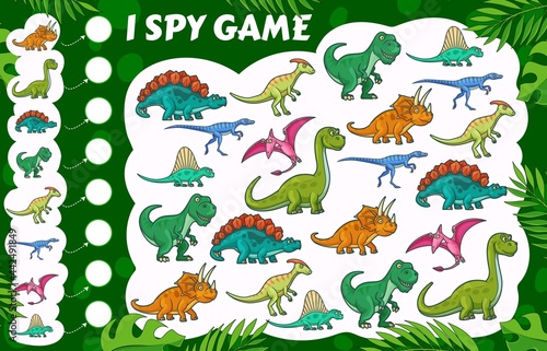 Cartoon dinosaurs  I spy kids game  dino reptiles