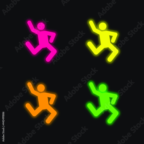 Breakdance four color glowing neon vector icon