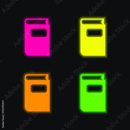 Book Gross Black Shape four color glowing neon vector icon
