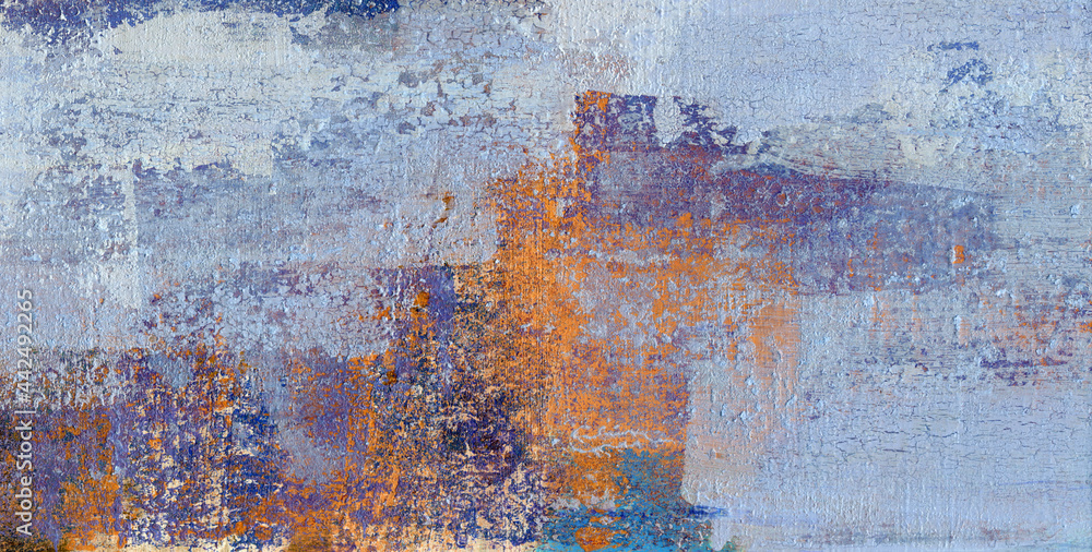 Abstract painting. Versatile artistic backdrop for creative design projects: posters, banners, cards, websites, invitations, magazines, wallpapers. Blue and orange colors.