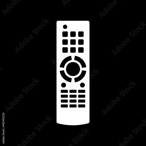 Remote control. Technology communication switch button. Program device. Wireless keyboard. Isolated flat illustration on black background. White contour line. Universal electronic controller