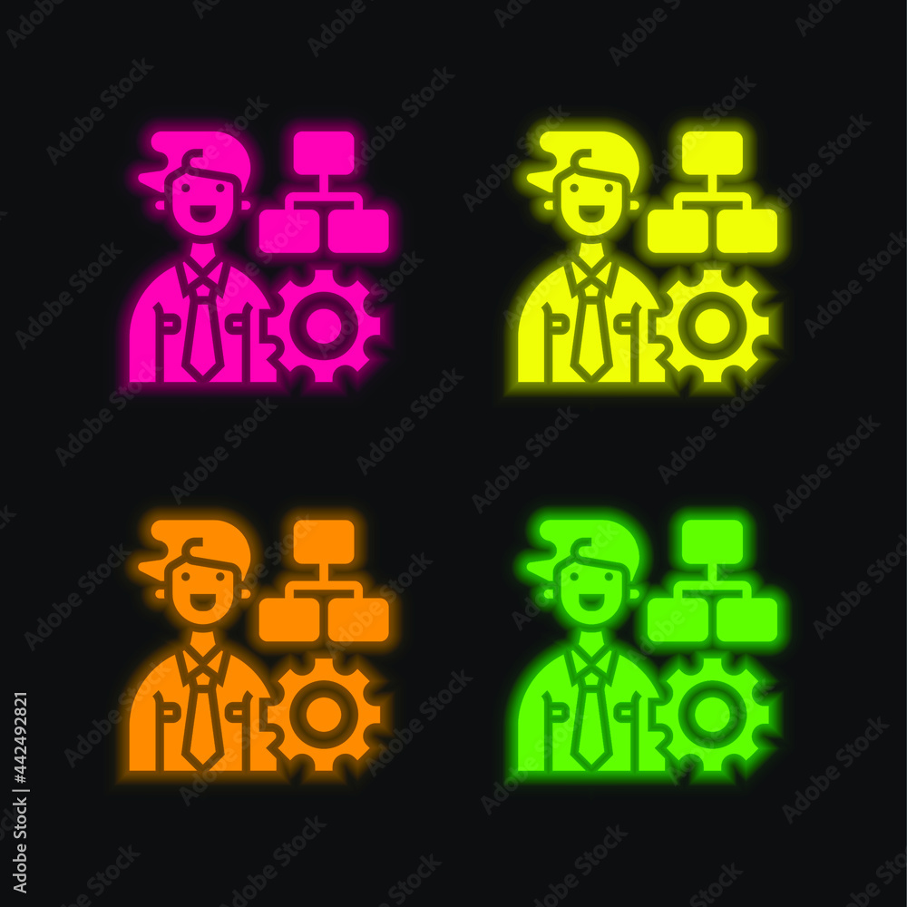 Administration four color glowing neon vector icon
