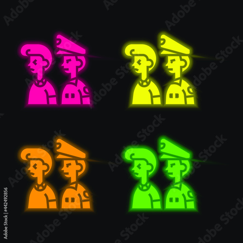 Arrested four color glowing neon vector icon