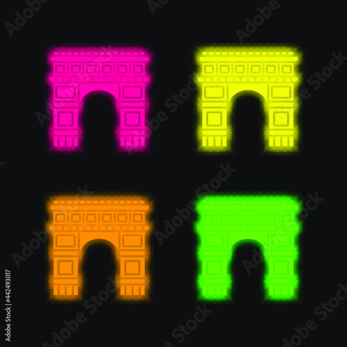 Arc De Triomphe four color glowing neon vector icon
