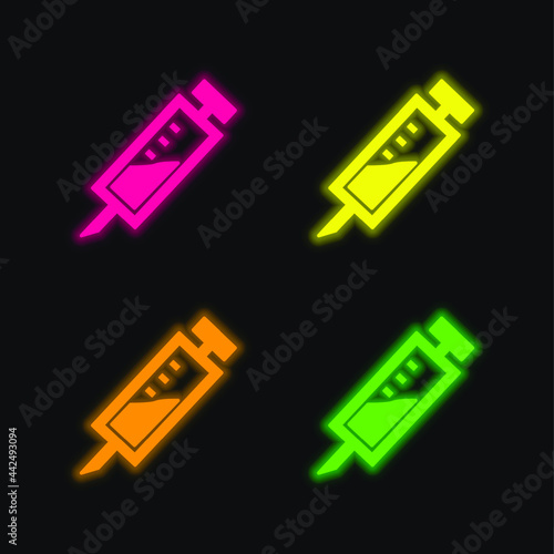 Anesthesia Dentist Injection Diagonal Symbol four color glowing neon vector icon
