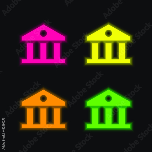 Bank four color glowing neon vector icon